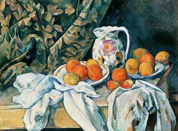 Still Life With Fruit Curtain And Flowered Pitcher Print