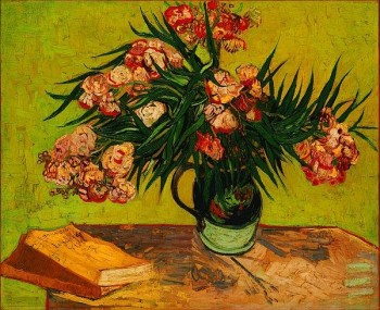 Vase With Oleanders And Books Print